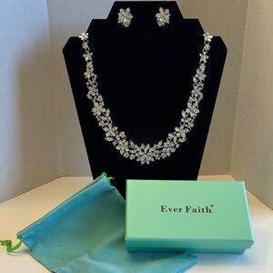 Ever Faith Wedding Leaf Necklace and Earrings Set
